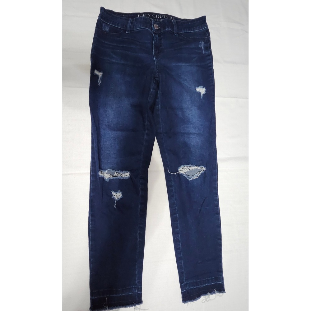 Juicy Couture Blue Denim Distressed Ripped Skinny Jeans Women's Size 6 28x26